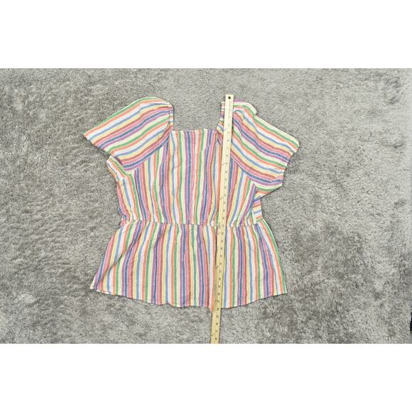 Lane Bryant Size 18 Multicolor Blouse, Cotton Blend, Short Sleeve V Neck Striped - Picture 5 of 7